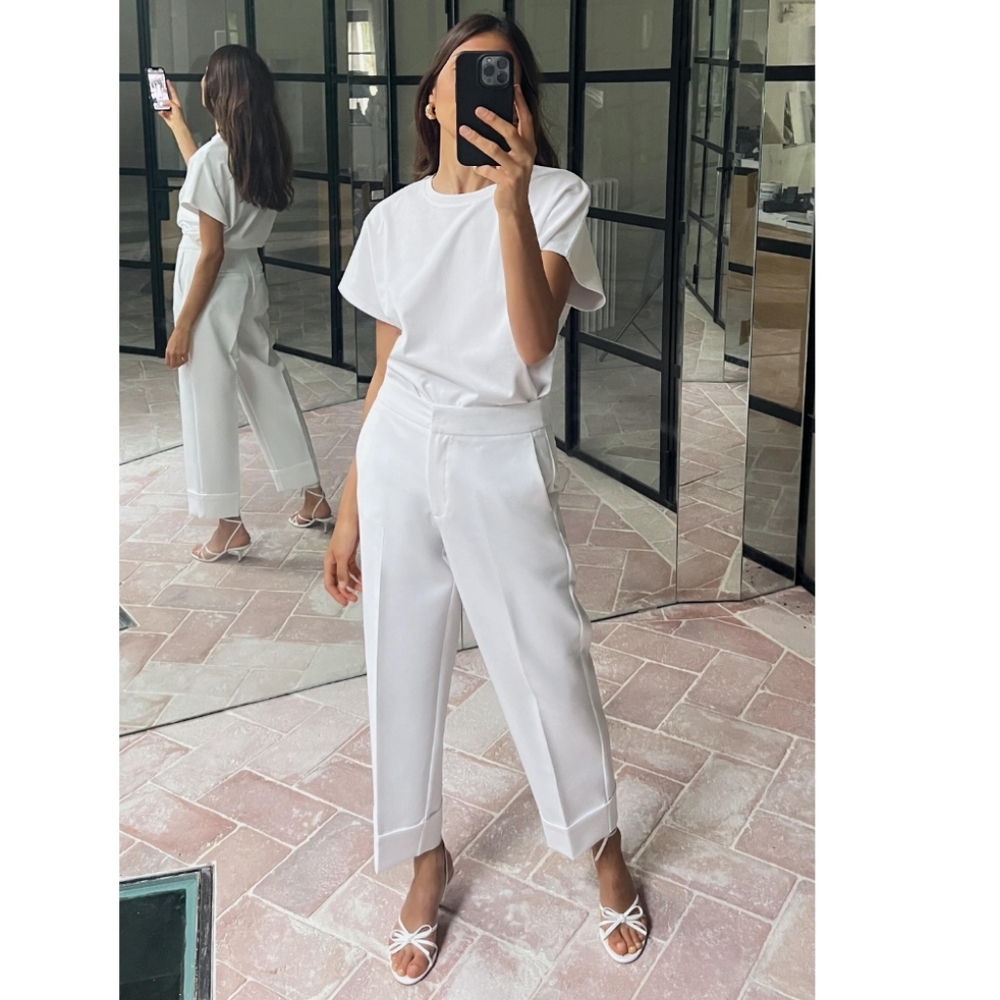 TURNED UP CUFF STRAIGHT LEG PANTS SIZE M